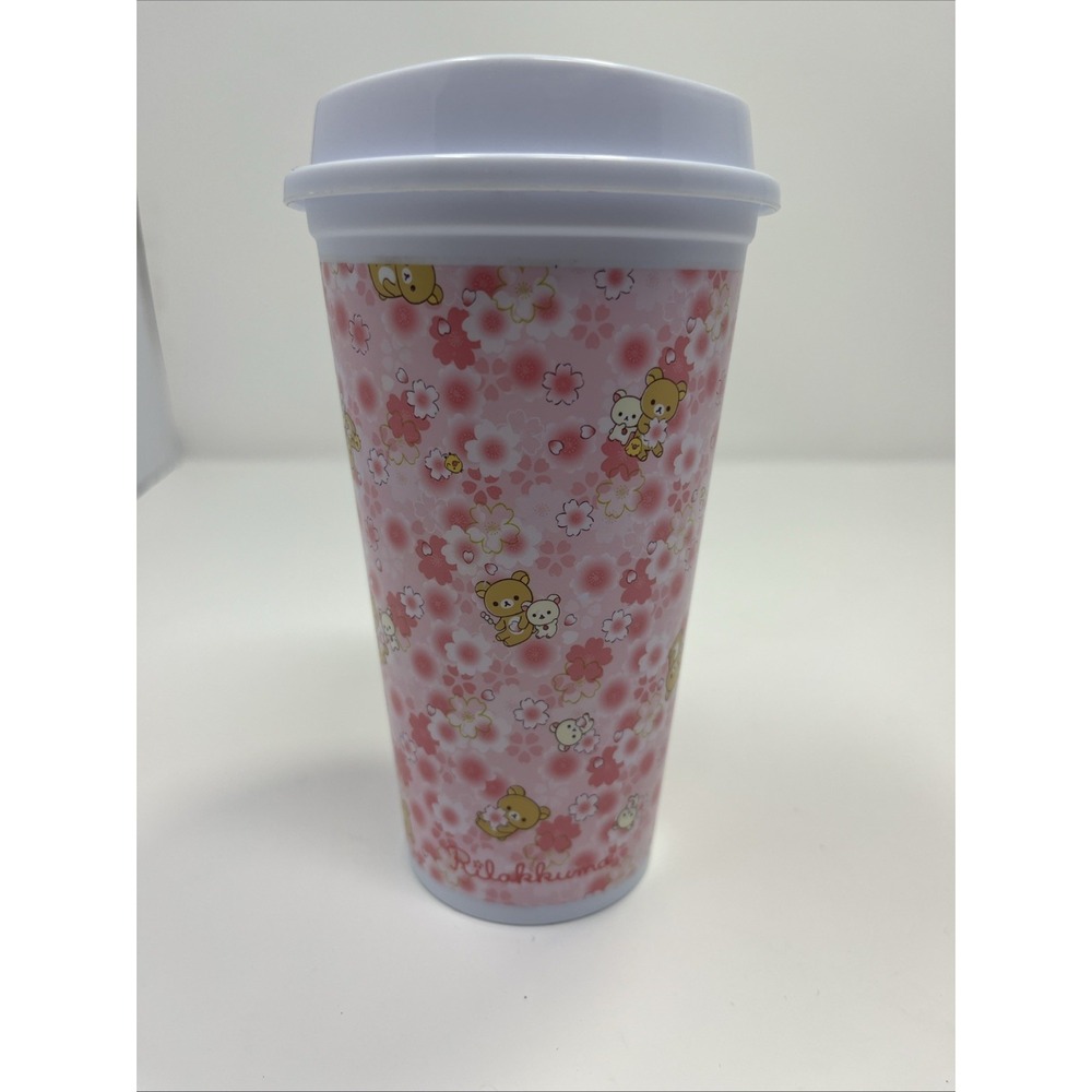 San-X Rilakkuma Round 1 Plastic Tumbler Cup‎ 16oz Pink Cute 6.25" NEW Sanrio